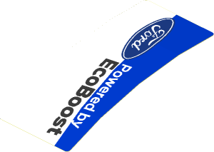 Sticker  1.8 x  4.0 with Ford Logos on Blue and White Background Left (Formed)