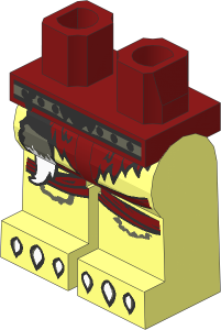Minifig Hips and Legs with Dark Grey Belt, Dark Red Loincloth, White Claws, Fur Tail Pattern