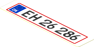 Sticker  0.7 x  3.6 with "EH 26 286" Danish Numberplate