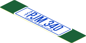 Sticker  0.7 x  3.6 with "PJM 340" Australian License Plate on Dark Green Background