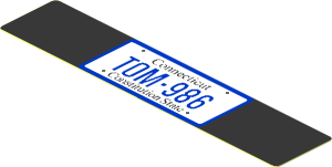 Sticker  0.7 x  3.6 with "TOM 986" Connecticut License Plate on Black Background