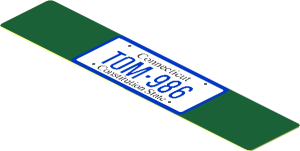 Sticker  0.7 x  3.6 with "TOM 986" Connecticut License Plate on Dark Green Background