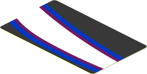 Sticker  1.8 x  3 with White Trapezoid and Light blue Stripes on Black Background Right