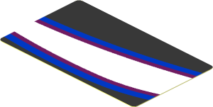 Sticker  1.8 x  3 with White Trapezoid and Light blue Stripes on Black Background Left
