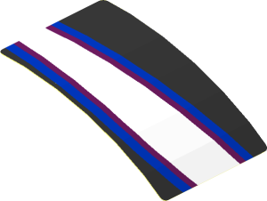 Sticker  1.8 x  3 White Trapezoid and Light blue Stripes on Black Background Left (Formed)