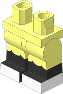 Minifig Hips and Legs with Ruffles, Black Lower Leg and White Feet Pattern