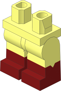 Minifig Hips and Legs with Dark Red Lower Leg and Triangular Notch on Sides Pattern