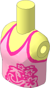 Figure Friends Girl Torso with Bright Pink Halter Top with Palm Tree, Waves and Flowers Pattern