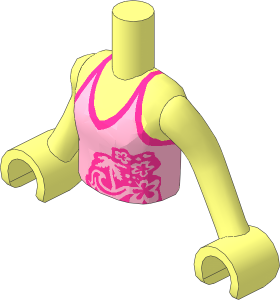 Figure Friends Girl Torso with Arms with Bright Pink Halter Top with Palm Tree, Waves and Flowers Pattern
