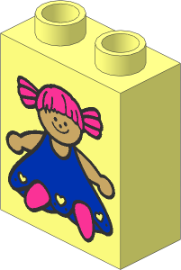 Duplo Brick  1 x  2 x  2 with Blue Doll Pattern