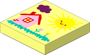 Tile  2 x  2 with Drawing of Cloud, Smiling Sun, House, and Flowers Pattern