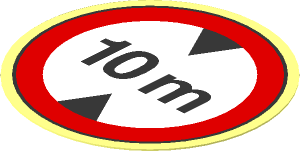=Sticker  1.9 x  1.9 Round with "10 m" Height Restriction Sign