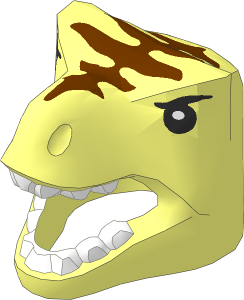 Minifig Headdress T-Rex with Black Eye, White Teeth and Reddish Brown Stripes Pattern