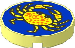 Tile  2 x  2 Round with Yellow Crab on Blue Background Pattern