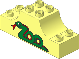 Duplo Brick  2 x  6 x  2 with Raised Central  2 x  2 Section with Curved Sides with "Zoo" in Form of Snake Pattern