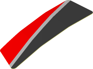 Sticker  0.8 x  2.5 with Black Trapezoid on Red Background Left (Formed)