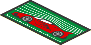 Sticker  1.9 x  3.8 with Red Car and White Stripes on Black and Green Background (Needs Work)