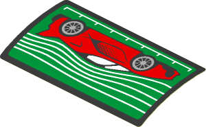 Sticker  1.9 x  3.8 with Red Car and White Stripes on Black and Green Background (Formed) (Needs Work)