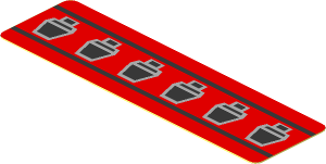 Sticker  0.8 x  2.8 with with 6 Black Trapezoid inside 2 Black Lines on Red Background