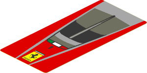 Sticker  4.0 x  1.8 with Ferrari Rectangular Badge and Black Air Vent on Red Background (Needs Work)