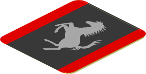 Sticker  0.9 x  0.8 with Grey Ferrari Horse Logo in Black Stripe on Red Background