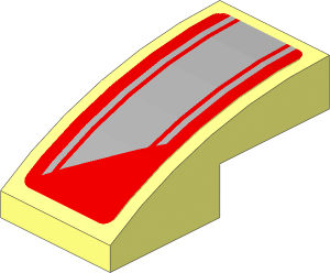 Slope Brick Curved  2 x  1 with Grey Stripes on Red Background Right Sticker