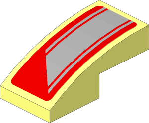 Slope Brick Curved  2 x  1 with Grey Stripes on Red Background Left Sticker