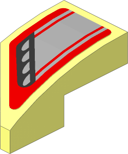 Slope Brick Curved  2 x  1 with Cutout Right with Black and Grey Headlamp on Red Background Sticker