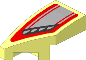 Slope Brick Curved  2 x  1 with Cutout Left with Black and Grey Headlamp on Red Background Sticker