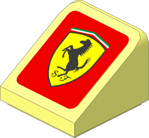 Slope Brick 31  1 x  1 x  0.667 with Ferrari Rounded Badge on Red Background Sticker