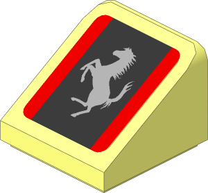 Slope Brick 31  1 x  1 x  0.667 with Grey Ferrari Horse in Black Stripe on Red Background Sticker