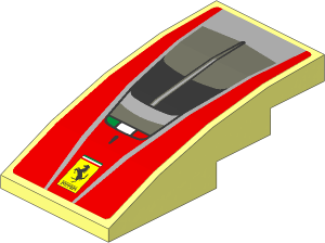 Slope Brick Curved  4 x  2 with Ferrari Rectangular Badge and Black Air Vent on Red Background Sticker