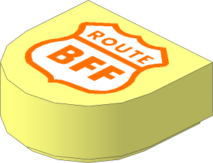Tile  1 x  1 with Rounded End with White Highway Sign, Orange Outline and "ROUTE BFF" Pattern