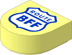 Tile  1 x  1 with Rounded End with White Highway Sign, Blue Outline and "ROUTE BFF" Pattern