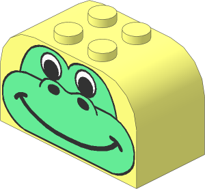 Brick  2 x  4 x  2 with Curved Top with Light Green Animal Face Pattern