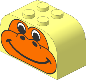 Brick  2 x  4 x  2 with Curved Top with Medium Orange Animal Face Pattern