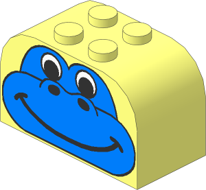 Brick  2 x  4 x  2 with Curved Top with Light Blue Animal Face Pattern