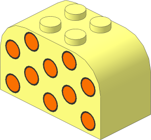 Brick  2 x  4 x  2 with Curved Top with Ten Medium Orange Dots Pattern
