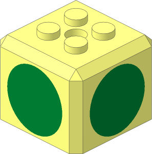 Plate  2 x  2 with Truncated Cube Extension with Green Circle on 4 Sides Pattern