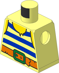 Minifig Torso with Blue Horizontal Stripes, Dark Orange Belt and Metallic Gold Buckle Pattern