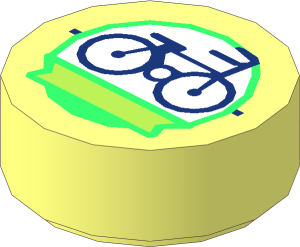 Tile  1 x  1 Round with Dark Blue Bicycle and Lime Ribbon in Bright Green Circle Pattern