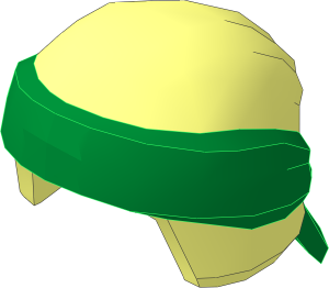 Minifig Hat Ninja Wrap with Green Bandana and Metallic Gold Ninjago Logogram Pattern