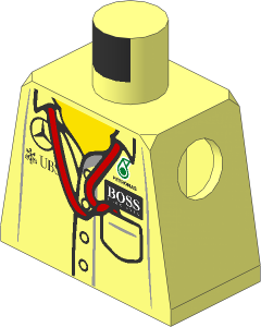 Minifig Torso with Boss Shirt with Mercedes Team Logos and Red Ribbon Pattern