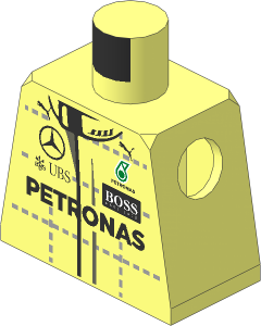 Minifig Torso with Race Suit with Mercedes Team Logos Pattern