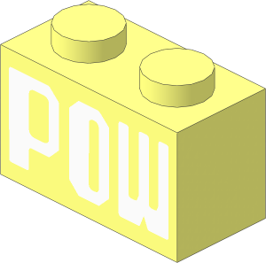 Brick  1 x  2 with White "POW" Pattern