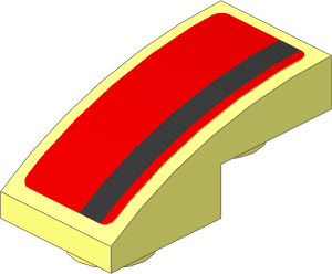 Slope Brick Curved  2 x  1 Inverted with Metallic Silver Left Stripe on Red Background Sticker
