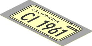 Sticker  1.9 x  3.9 with Bright Light Orange License Plate and Black "CALIFORNIA" and "CI 1961" on Light Bluish Grey Background
