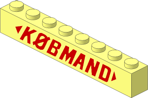 Brick  1 x  8 without Centre Studs with Red "KØBMAND" Italic Pattern
