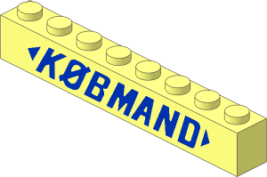 Brick  1 x  8 without Centre Studs with Blue "KØBMAND" Italic Pattern