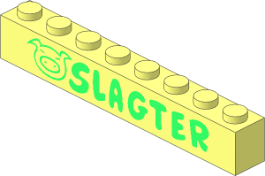 Brick  1 x  8 without Centre Studs with Swine Head and Bright Green "SLAGTER" Rounded Pattern